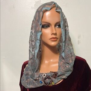Elegant Lace Scarf in Blue and Brown